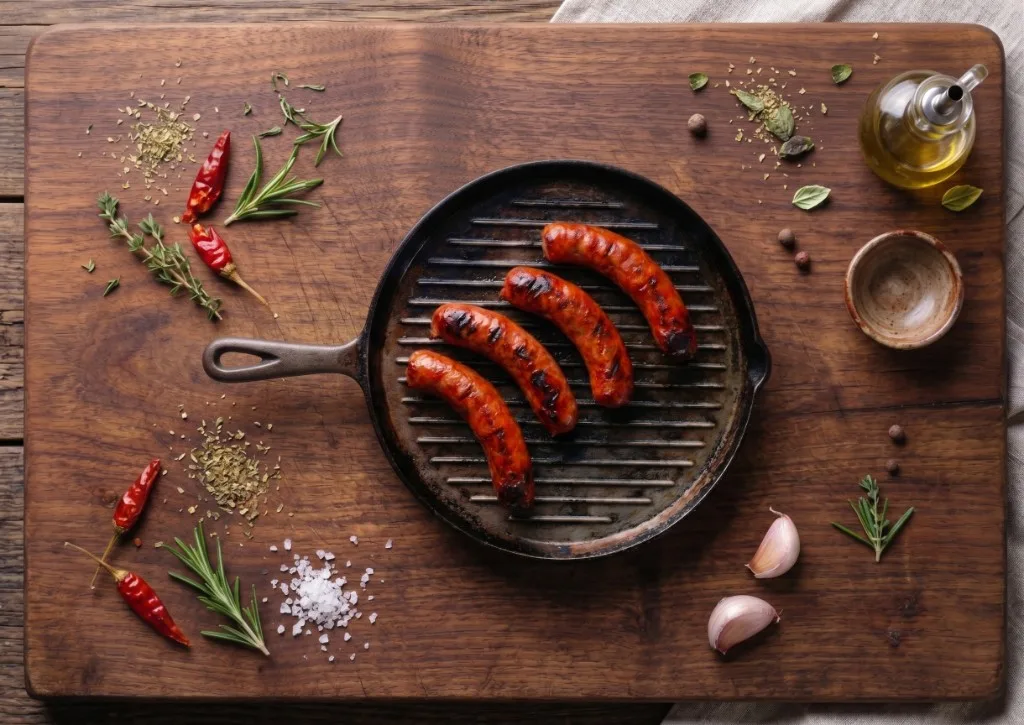 Hot Italian Sausage links in a pan
