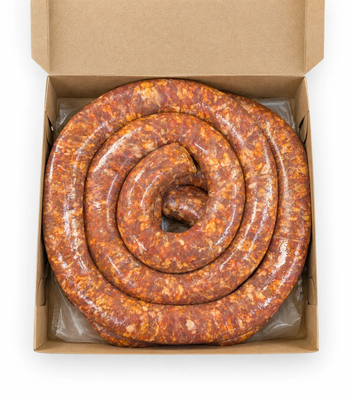 5 lb box of hot Italian sausage rope in natural casing