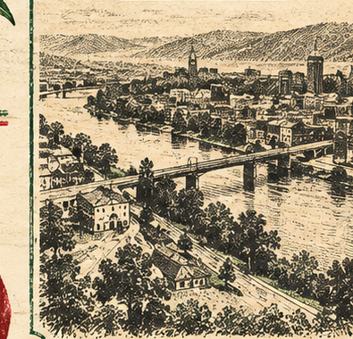 Vintage Pittsburgh river landscape engraving