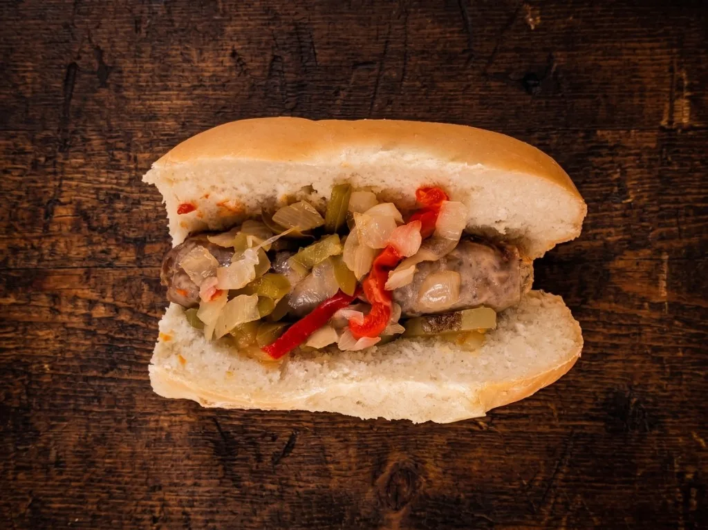 Ricci's sweet Italian sausage sandwich with peppers, made in Pittsburgh