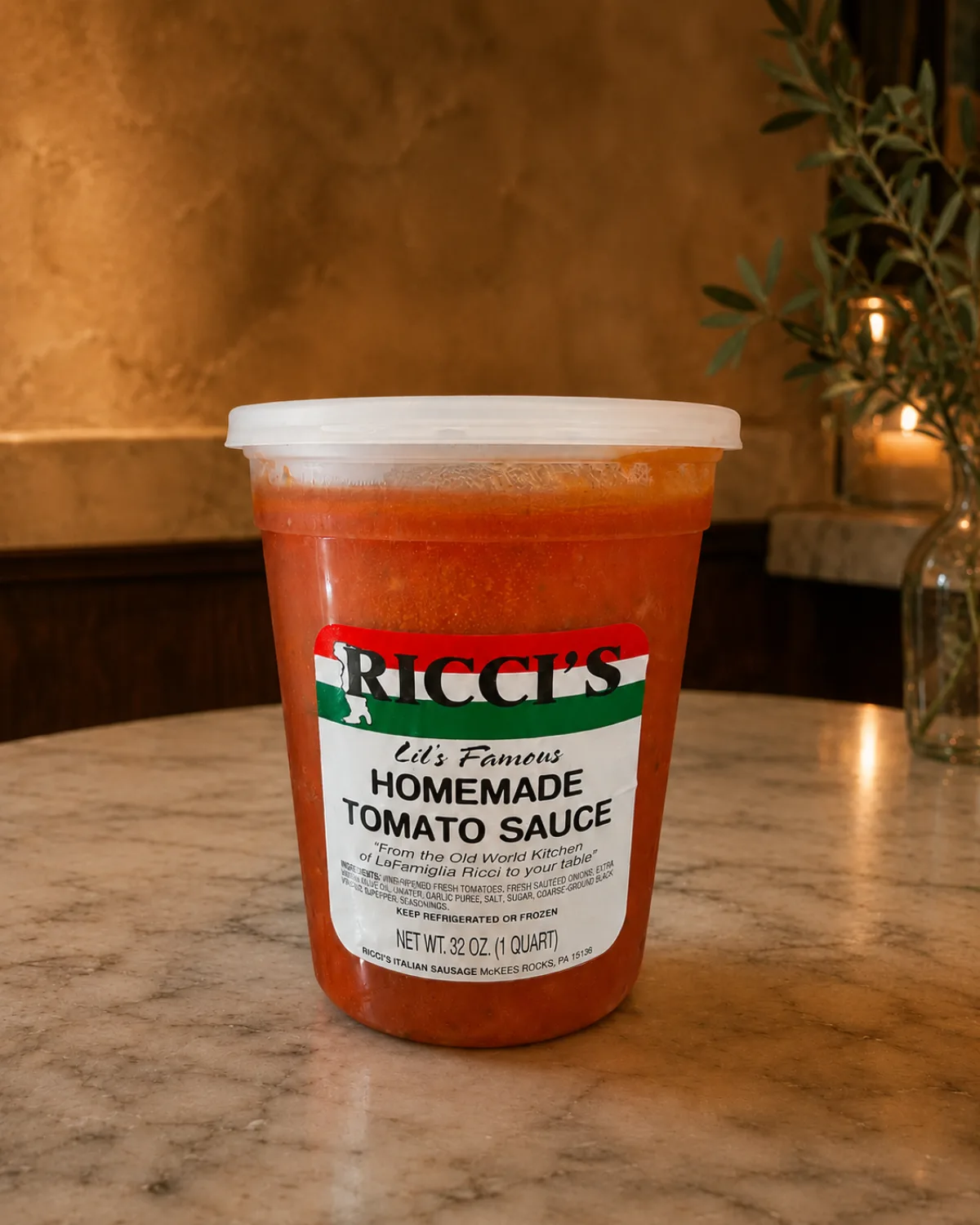 Quart of Ricci's homemade tomato sauce